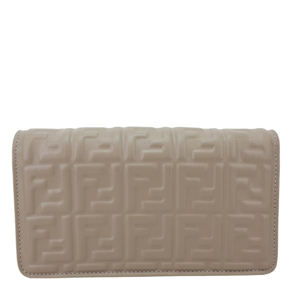 FENDI Baguette FF Embroidered Leather Wallet On Chain Beige