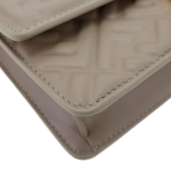 FENDI Baguette FF Embroidered Leather Wallet On Chain Beige