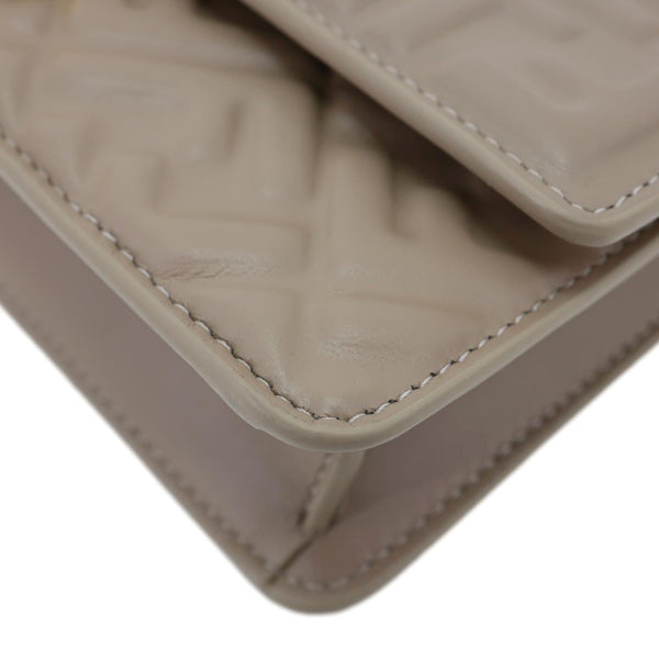 FENDI Baguette FF Embroidered Leather Wallet On Chain Beige