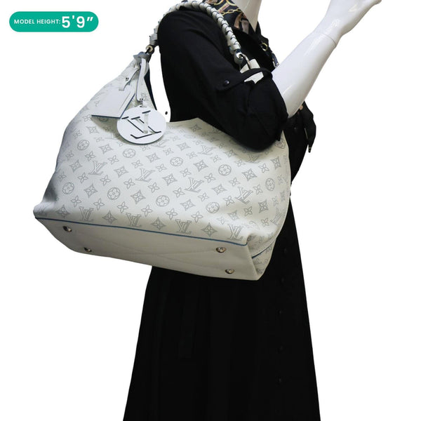LOUIS VUITTON Carmel Mahina Leather Hobo Bag White