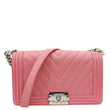 CHANEL Boy Flap Old Medium Chevron Leather Crossbody Bag Pink