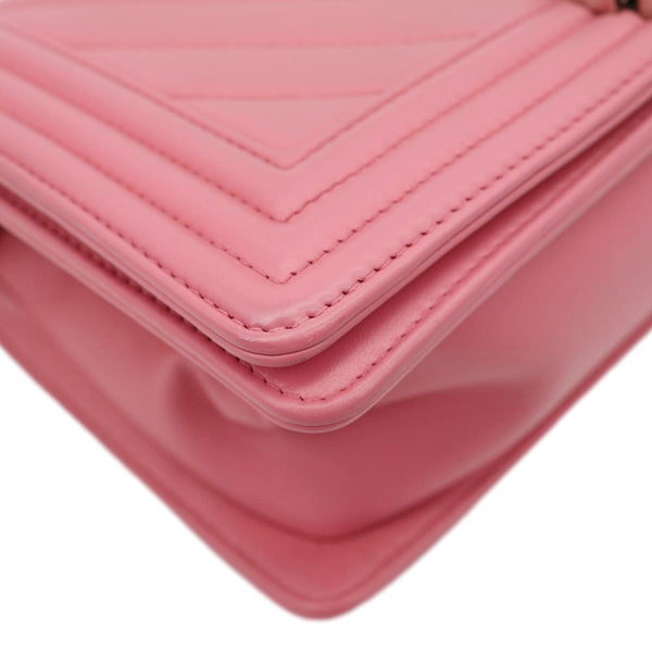 CHANEL Boy Flap Old Medium Chevron Leather Crossbody Bag Pink