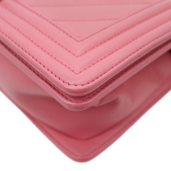 CHANEL Boy Flap Old Medium Chevron Leather Crossbody Bag Pink