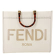 FENDI Sunshine Medium Leather Shopper Tote Bag Cream