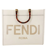 FENDI Sunshine Medium Leather Shopper Tote Bag Cream