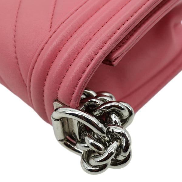CHANEL Boy Flap Old Medium Chevron Leather Crossbody Bag Pink