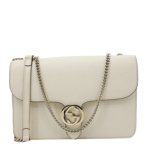 GUCCI Interlocking G Dollar Calfskin Top Handle Crossbody Bag Off White 510303