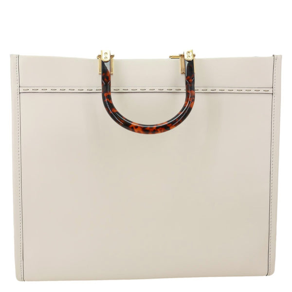 FENDI Sunshine Medium Leather Shopper Tote Bag Cream