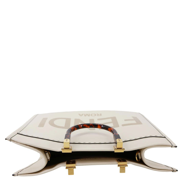 FENDI Sunshine Medium Leather Shopper Tote Bag Cream