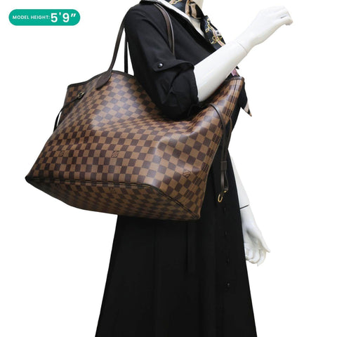LOUIS VUITTON Neverfull GM Damier Ebene Tote Bag Brown