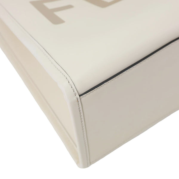 FENDI Sunshine Medium Leather Shopper Tote Bag Cream