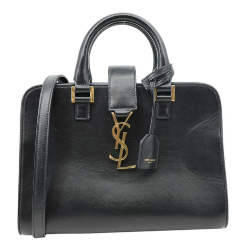 YVES SAINT LAURENT Cabas Baby Calfskin Leather Tote Shoulder Bag Black