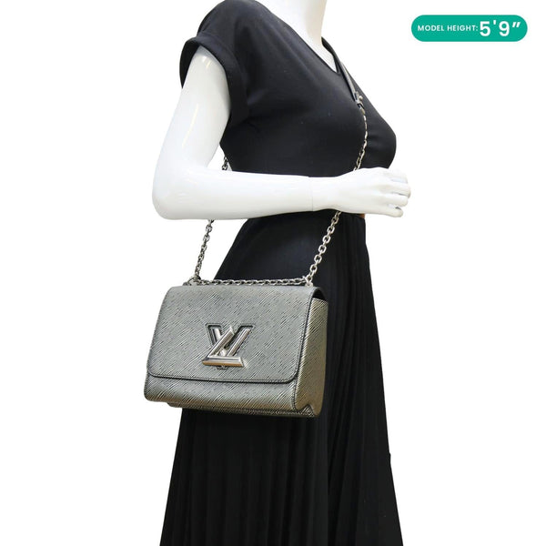 LOUIS VUITTON Twist MM Epi Leather Chain Shoulder Bag Silver