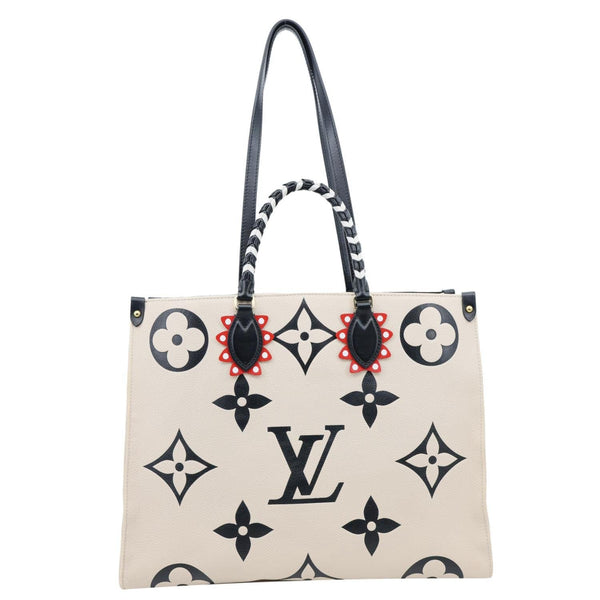 LOUIS VUITTON Onthego GM Crafty Monogram Empreinte Leather Shoulder Bag Cream