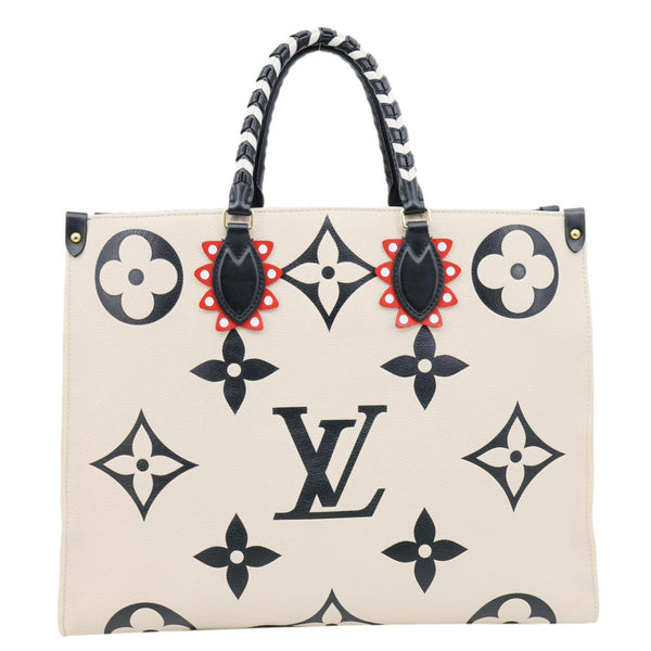 LOUIS VUITTON Onthego GM Crafty Monogram Empreinte Leather Shoulder Bag Cream