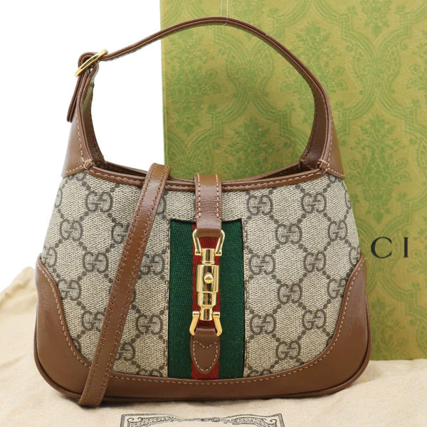 GUCCI Jackie 1961 Mini GG Supreme Canvas Hobo Shoulder Bag Brown 637092