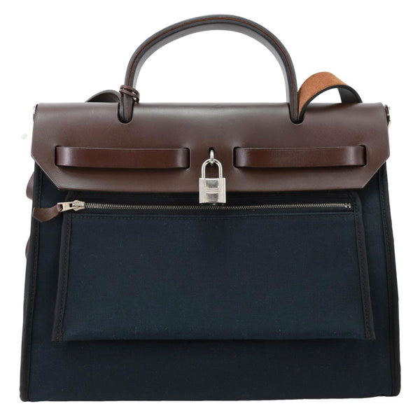 HERMES Herbag 31 PM Canvas Tote Shoulder Bag Black