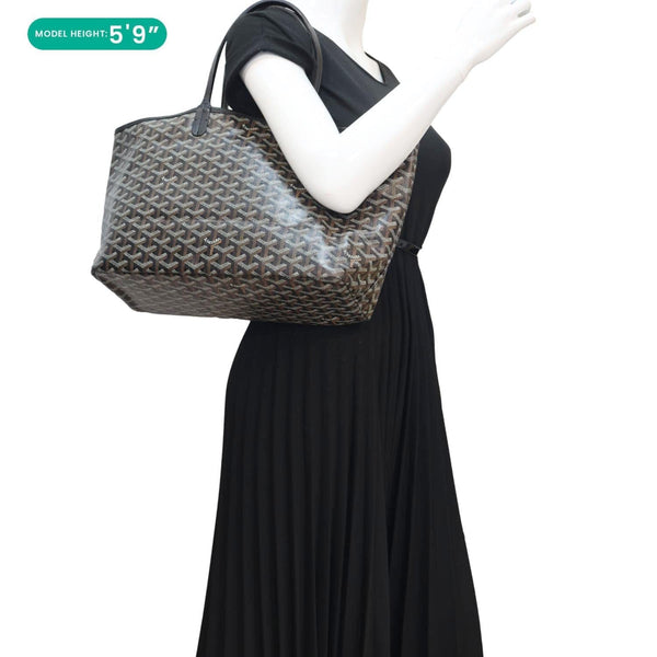 GOYARD Saint Louis PM Chevron Print Canvas Tote Bag Black