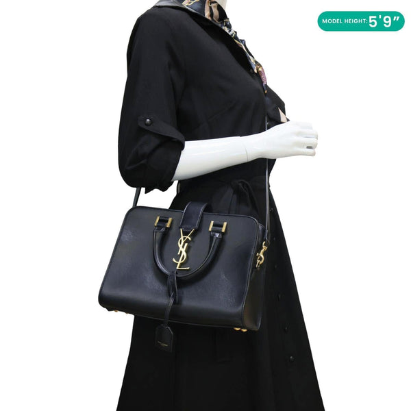 YVES SAINT LAURENT Cabas Baby Calfskin Leather Tote Shoulder Bag Black