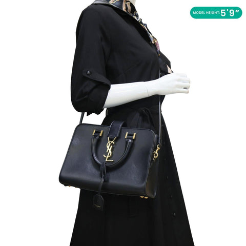 YVES SAINT LAURENT Cabas Baby Calfskin Leather Tote Shoulder Bag Black