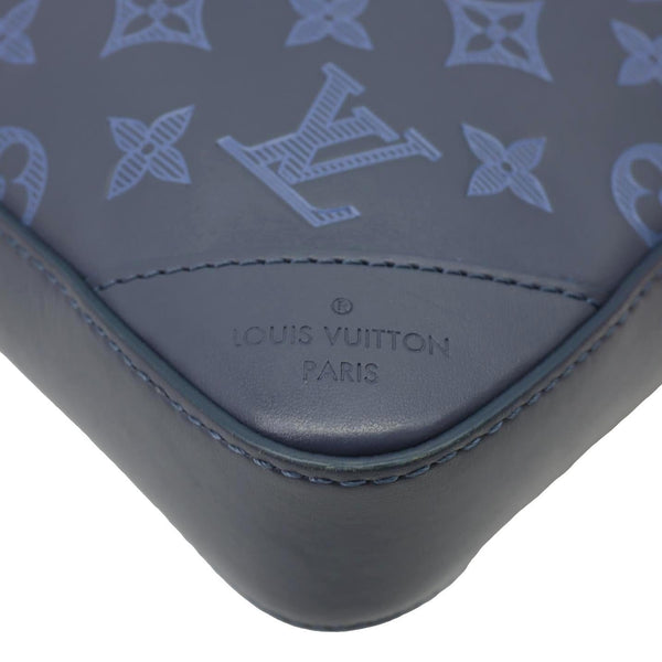 LOUIS VUITTON Duo Monogram Shadow Leather Shoulder Bag Navy Blue