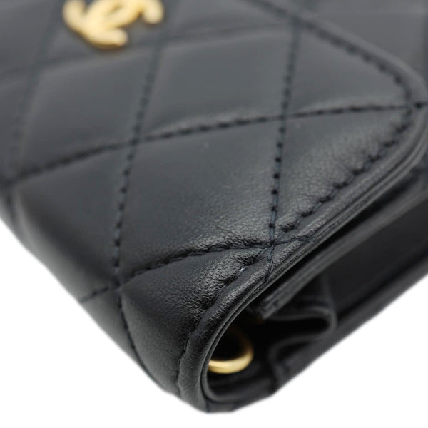 CHANEL Pearl Crush Quilted Leather Clutch With Chain Black