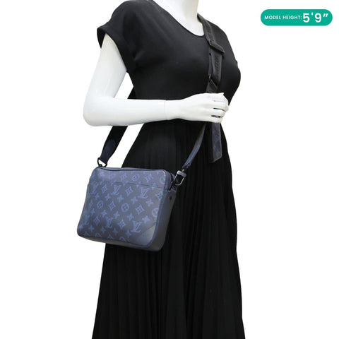 LOUIS VUITTON Duo Monogram Shadow Leather Shoulder Bag Navy Blue