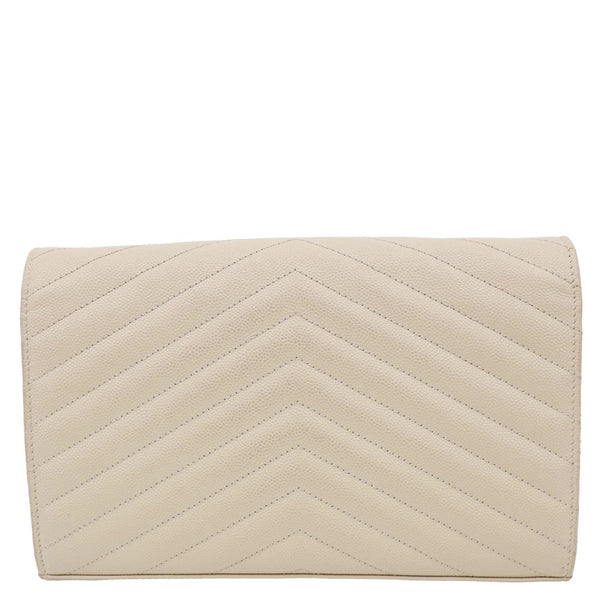 YVES SAINT LAURENT Envelope Grain De Poudre Chevron Leather Wallet On Chain Beige