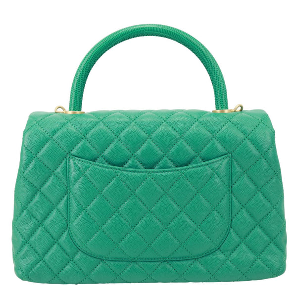 CHANEL Coco Handle Flap Small Quilted Caviar Leather Crossbody Bag Green