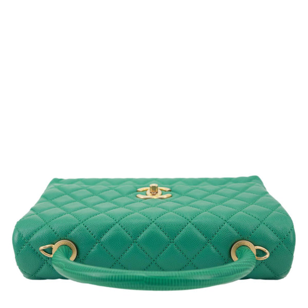 CHANEL Coco Handle Flap Small Quilted Caviar Leather Crossbody Bag Green