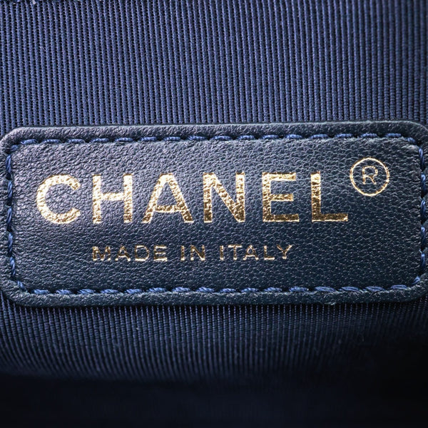 CHANEL Boy Flap Medium Cube Embossed Leather Shoulder Bag Navy Blue