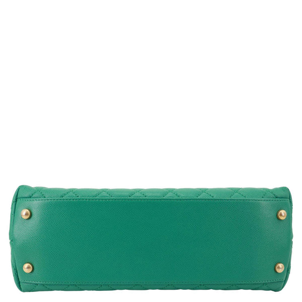 CHANEL Coco Handle Flap Small Quilted Caviar Leather Crossbody Bag Green