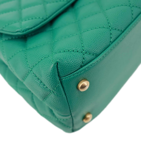 CHANEL Coco Handle Flap Small Quilted Caviar Leather Crossbody Bag Green