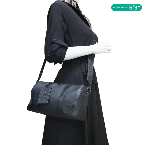 LOUIS VUITTON City Keepall Aerogram Leather Travel Bag Black