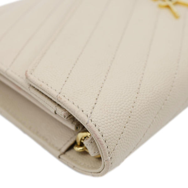 YVES SAINT LAURENT Envelope Grain De Poudre Chevron Leather Wallet On Chain Beige