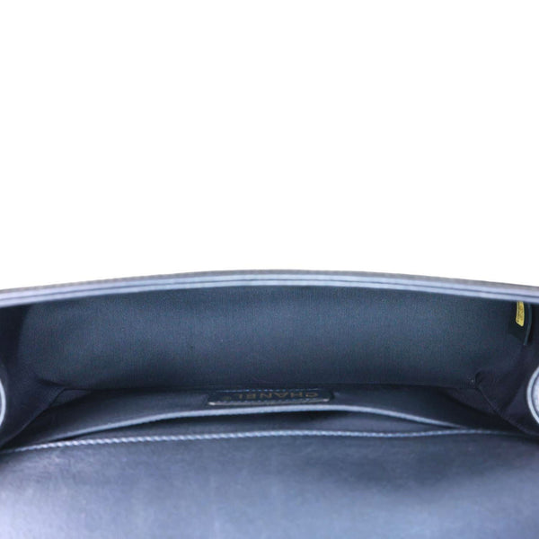 CHANEL Boy Flap Medium Cube Embossed Leather Shoulder Bag Navy Blue
