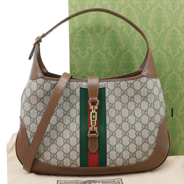 GUCCI Jackie 1961 Medium GG Monogram Canvas Crossbody Bag Beige 636710