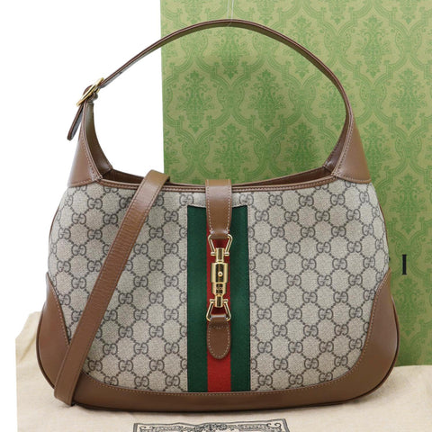 GUCCI Jackie 1961 Medium GG Monogram Canvas Crossbody Bag Beige 636710