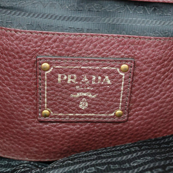 PRADA Vitello Daino Pebbled Calfskin Leather Shopping Tote Bag Burgundy