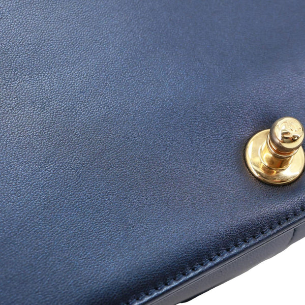 CHANEL Boy Flap Medium Cube Embossed Leather Shoulder Bag Navy Blue