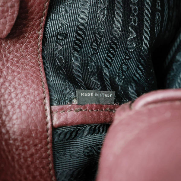 PRADA Vitello Daino Pebbled Calfskin Leather Shopping Tote Bag Burgundy