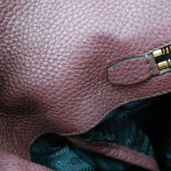 PRADA Vitello Daino Pebbled Calfskin Leather Shopping Tote Bag Burgundy