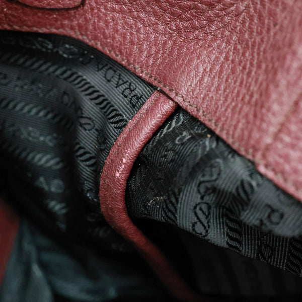 PRADA Vitello Daino Pebbled Calfskin Leather Shopping Tote Bag Burgundy