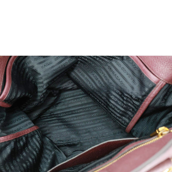 PRADA Vitello Daino Pebbled Calfskin Leather Shopping Tote Bag Burgundy