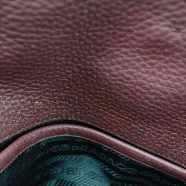 PRADA Vitello Daino Pebbled Calfskin Leather Shopping Tote Bag Burgundy