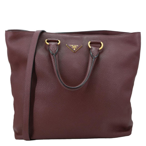 PRADA Vitello Daino Pebbled Calfskin Leather Shopping Tote Bag Burgundy