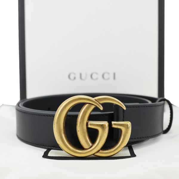 GUCCI GG Marmont Buckle Smooth Leather Belt Size 75.30 Black 414516