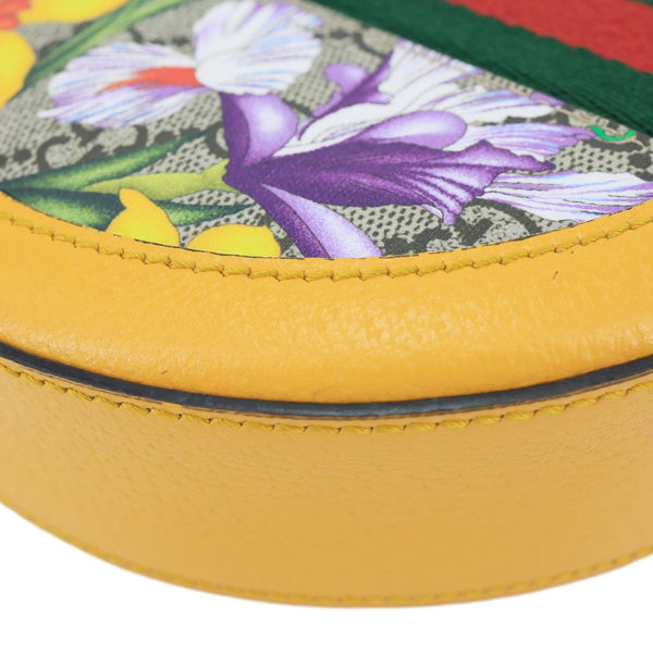 GUCCI Ophidia Mini Flora GG Round Supreme Monogram Web Crossbody Bag Yellow 550618
