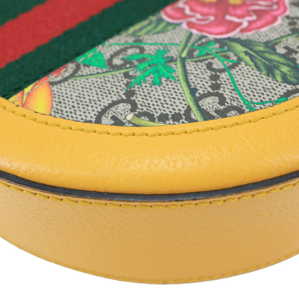 GUCCI Ophidia Mini Flora GG Round Supreme Monogram Web Crossbody Bag Yellow 550618