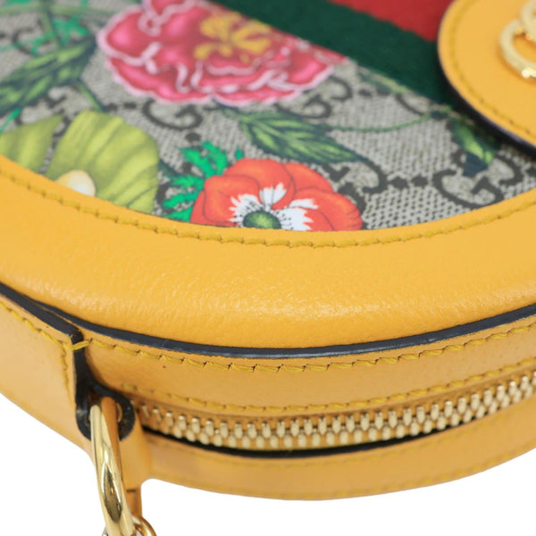 GUCCI Ophidia Mini Flora GG Round Supreme Monogram Web Crossbody Bag Yellow 550618